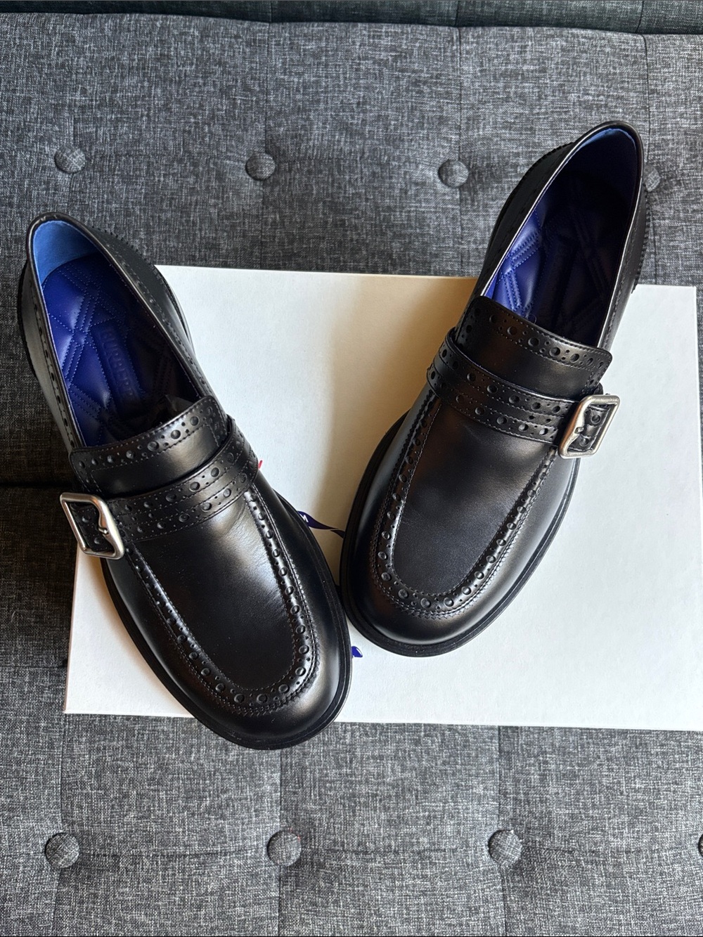 Burberry Black Leather Monk Strap Loafers